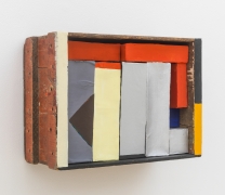 Red, Yellow, Blue boxes in a box, 2015, wooden box, cardboard boxes, paper, flashe acrylic, housepaint
