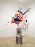 The Collector, 2012, Milk crates, plaster, paint, clay, pitchforks, plastacine, rocks, acrylic, paper mach&eacute;, plastic lace, yarn, thread, wire, toothpicks, seashells