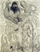 Poet and Fates,&nbsp;2004, ink, graphite, watercolor on paper