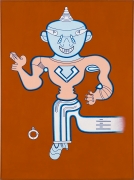 Mr. Whatzit on the Road to Burmashave,&nbsp;1985, Acrylic on canvas with painted wood frame&nbsp;