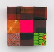 Reptile Corner, 2022, wooden blocks, woolen shawl, Japanese fabric, paisley novelty fabric