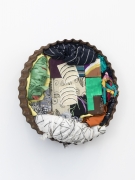 Pie, 2014, found metal, wooden blocks, dress fabric, t-shirt fabric, china, marker on muslin, Flashe, house paint, oil pastel