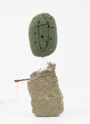 Driftloaf (Green Whole Loaf), 2015, concrete, papier-m&acirc;ch&eacute;, bread, paint,&nbsp;nail, thread, pebble