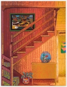 Interior with Eddie Arning, Beta Fish, &amp;amp; Mexican Vase, 2021, oil stick, oil pastel, and&nbsp;Flashe on burlap over canvas