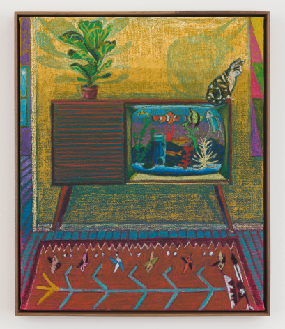 colorful painting of interior with tv